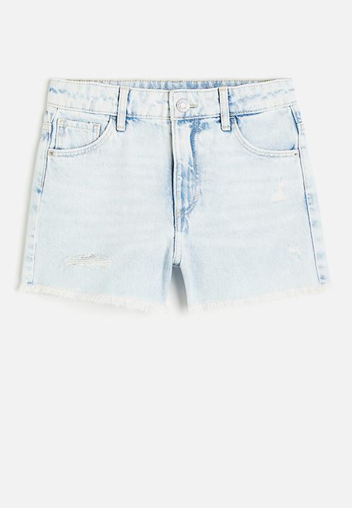 H&M - Relaxed fit high denim shorts - light denim blue