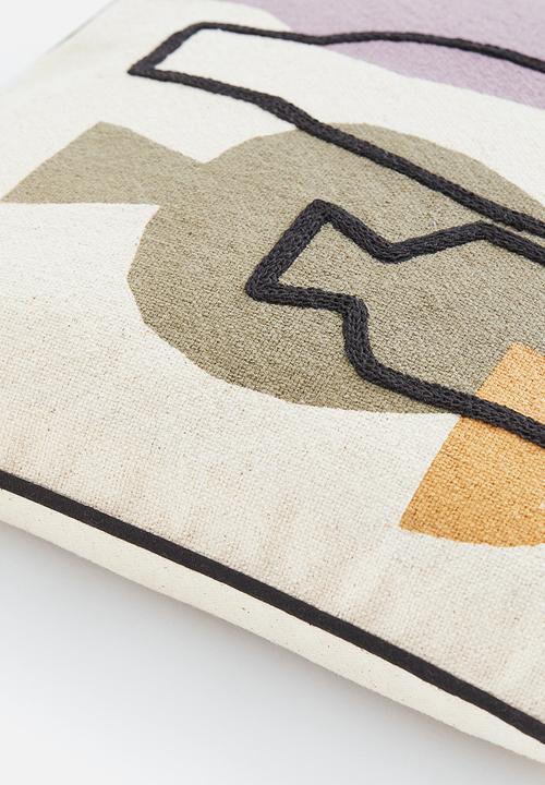 H&M - Embroidered cushion cover - light beige & vases 