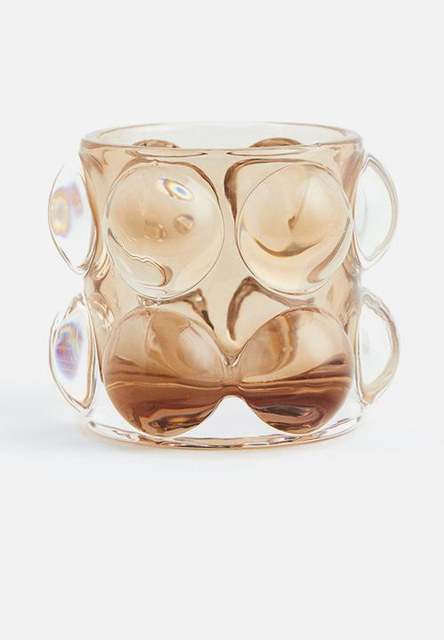 Bubbled glass tealight holder - beige