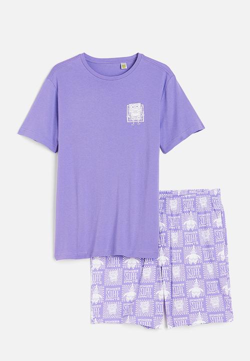 H&M - Regular fit pyjama t-shirt and shorts - purple spongebob