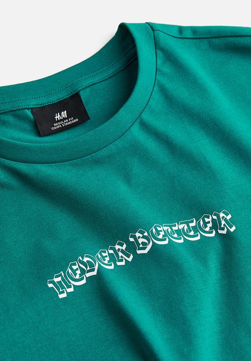 H&M - Regular fit printed t-shirt - dark turquoise never better 