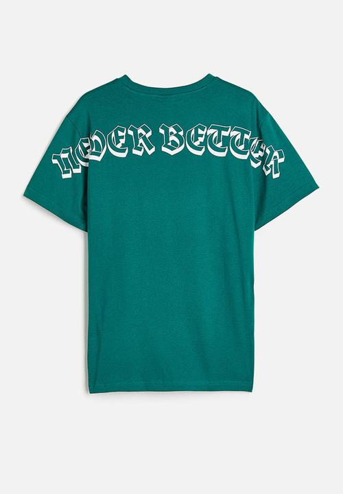 H&M - Regular fit printed t-shirt - dark turquoise never better 