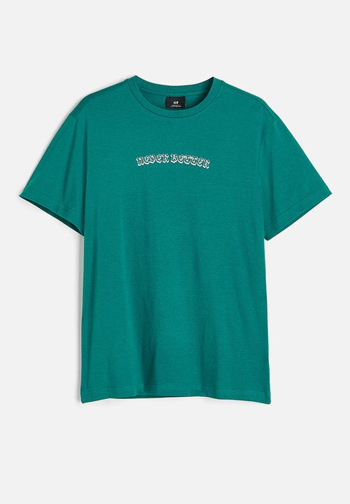 H&M - Regular fit printed t-shirt - dark turquoise never better 
