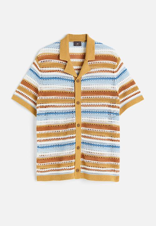 H&M - Regular fit crochet-look resort shirt - beige/striped