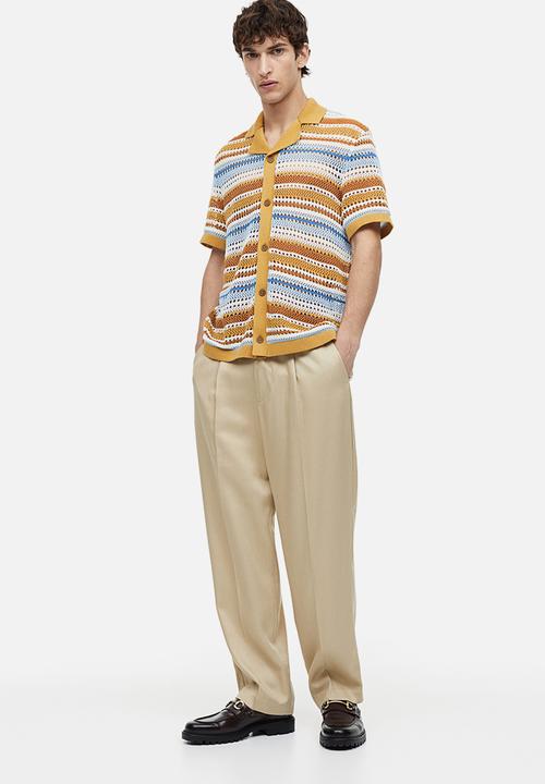 H&M - Regular fit crochet-look resort shirt - beige/striped