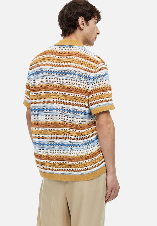 H&M - Regular fit crochet-look resort shirt - beige/striped
