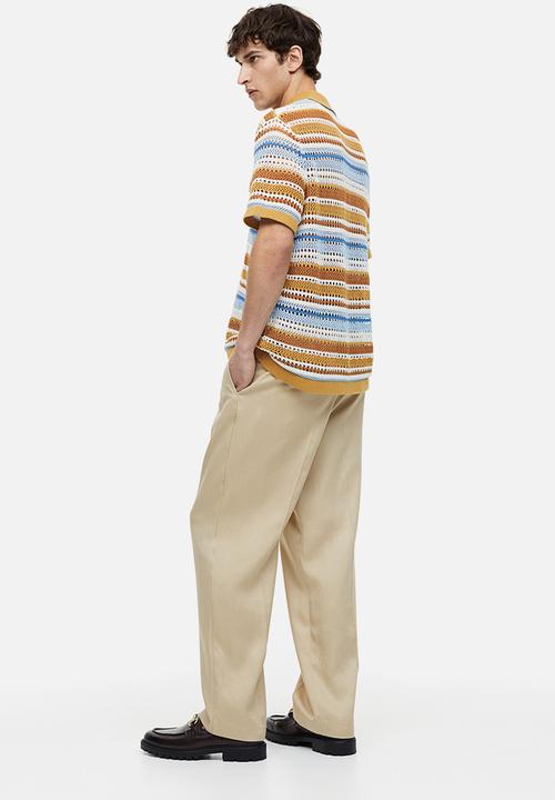H&M - Regular fit crochet-look resort shirt - beige/striped