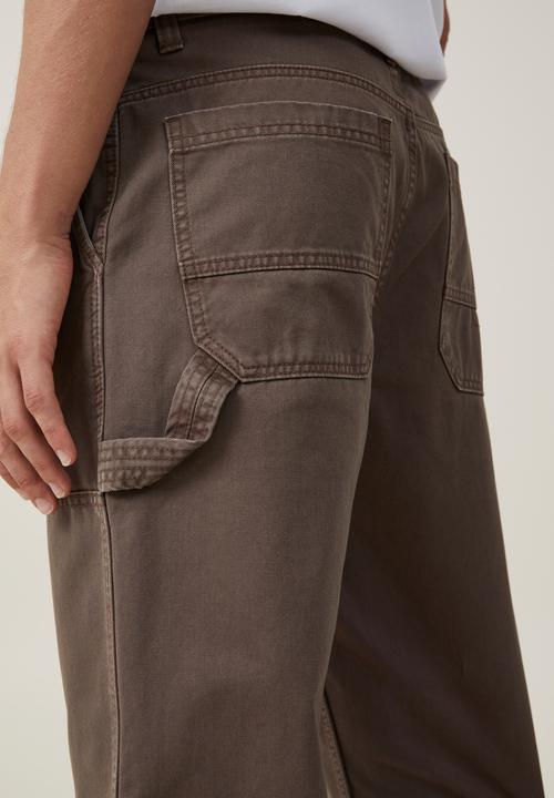 Cotton On - Loose fit pant - washed chocolate knee patch twill