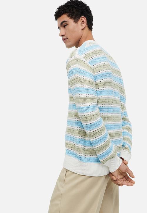 H&M - Regular fit textured-knit jumper - light blue striped