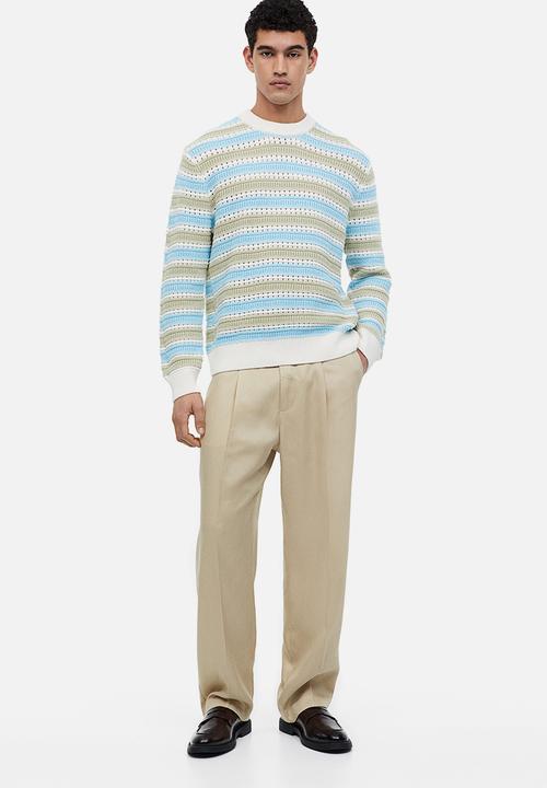 H&M - Regular fit textured-knit jumper - light blue striped