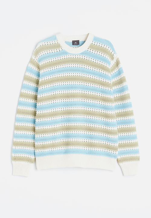 H&M - Regular fit textured-knit jumper - light blue striped