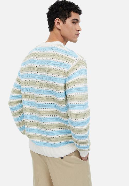 H&M - Regular fit textured-knit jumper - light blue striped