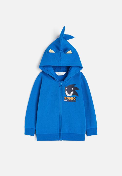 H&M - Appliquéed zip-through hoodie - blue/sonic the hedgehog