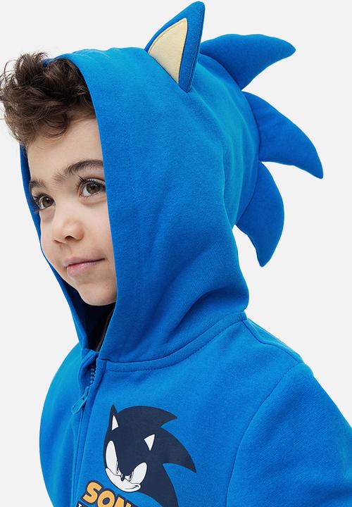 H&M - Appliquéed zip-through hoodie - blue/sonic the hedgehog