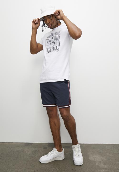 STYLE REPUBLIC - Grant fashion basketball fleece grant short - navy & plum