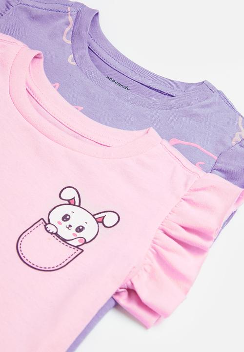Pop Candy - 2Pk frill sleeve tee - lilac & pink