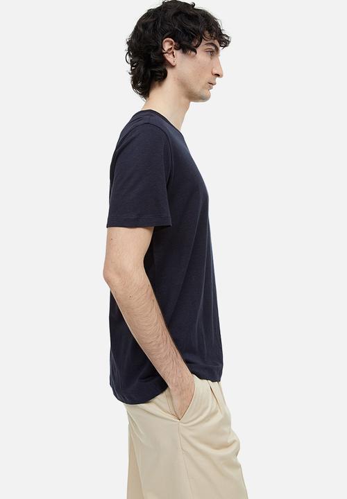 H&M - Regular fit linen-blend t-shirt - navy blue
