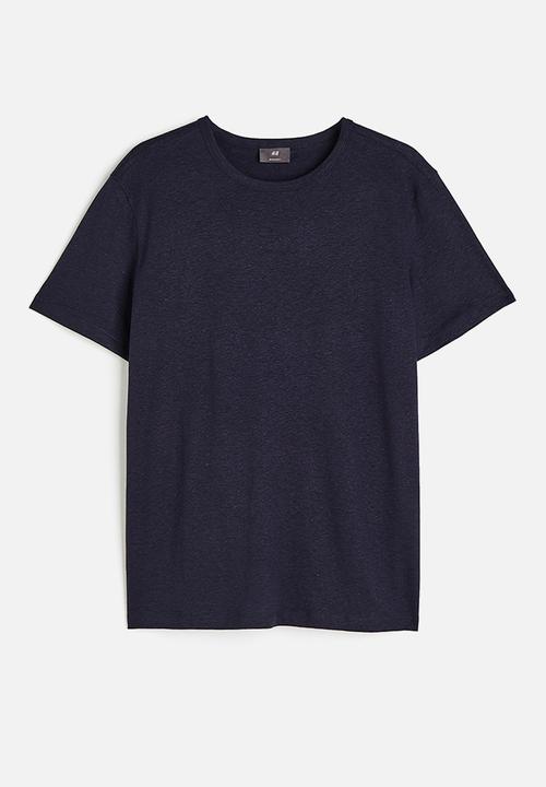 H&M - Regular fit linen-blend t-shirt - navy blue