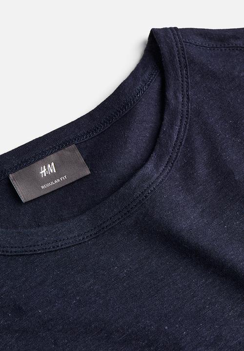 H&M - Regular fit linen-blend t-shirt - navy blue