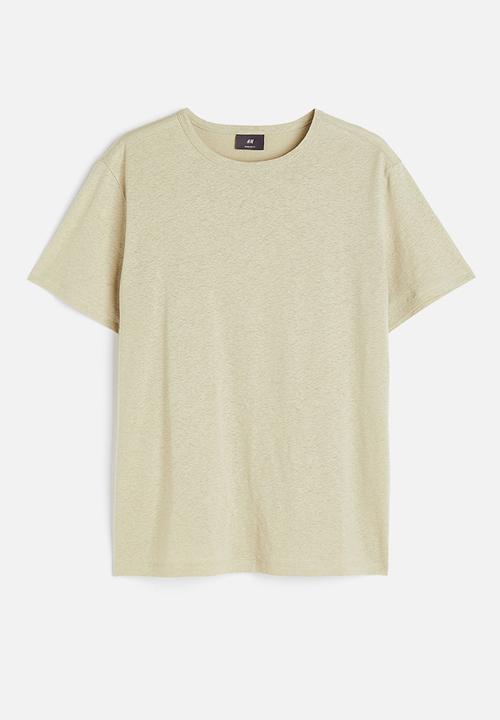 H&M - Regular fit linen-blend t-shirt - light green-beige