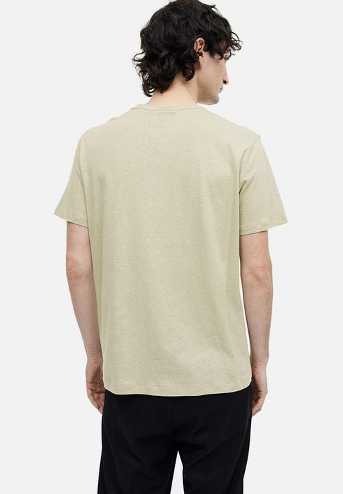 H&M - Regular fit linen-blend t-shirt - light green-beige