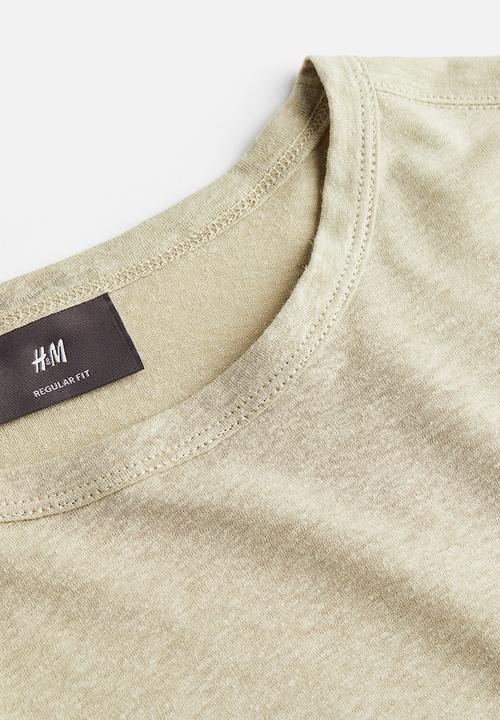 H&M - Regular fit linen-blend t-shirt - light green-beige