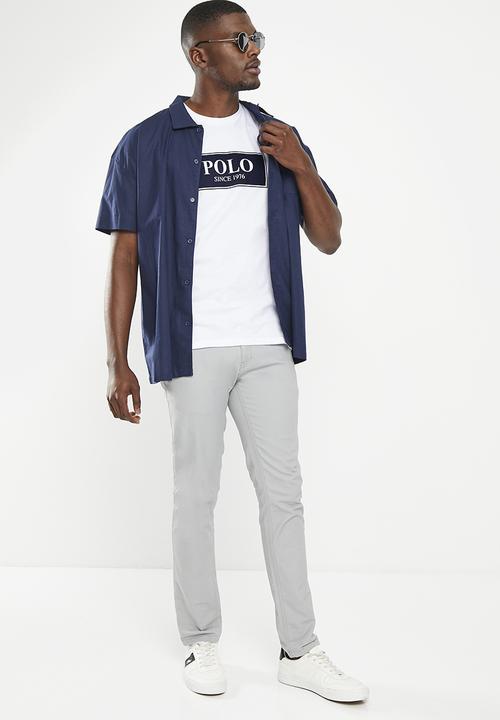 POLO - Mens short sleeve flock logo tee - white 