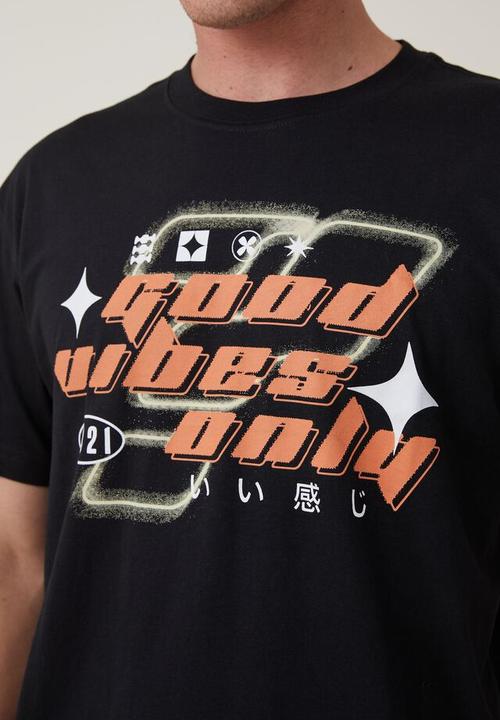 Cotton On - Loose fit art t-shirt - black/good vibes only