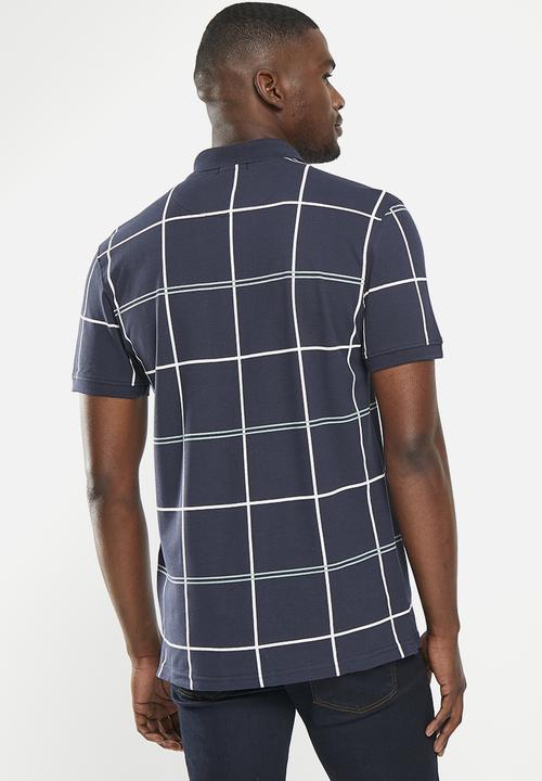 POLO - Mens check printed short sleeve golfer - navy