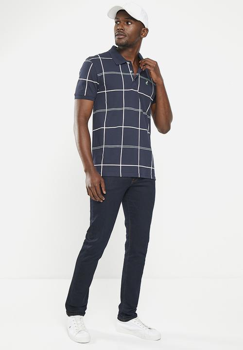 POLO - Mens check printed short sleeve golfer - navy