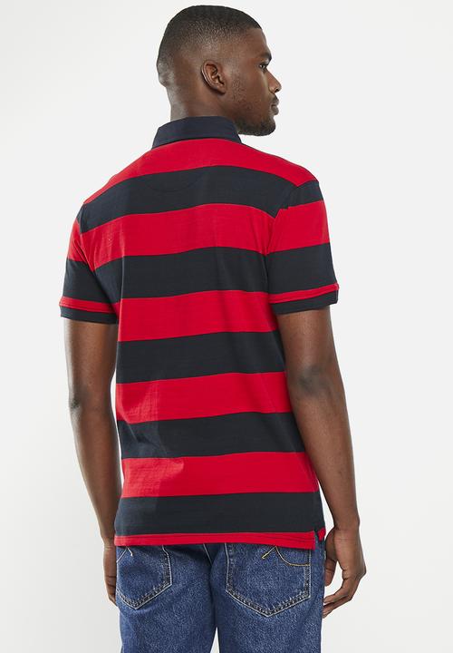 POLO - Mens stripe short sleeve golfer - red & navy