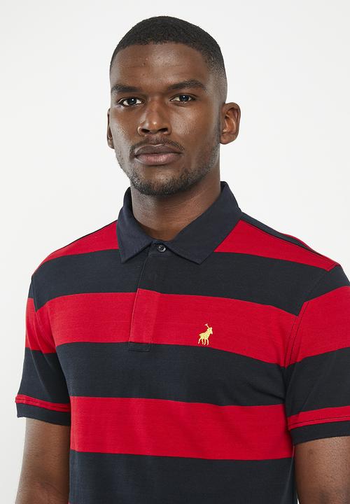POLO - Mens stripe short sleeve golfer - red & navy