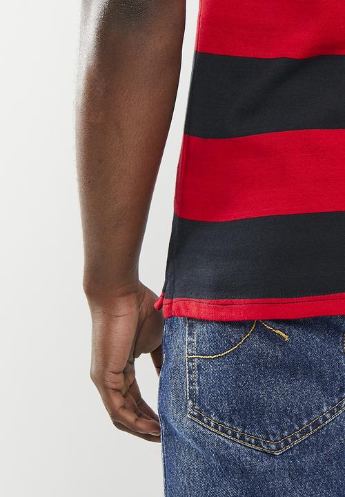 POLO - Mens stripe short sleeve golfer - red & navy