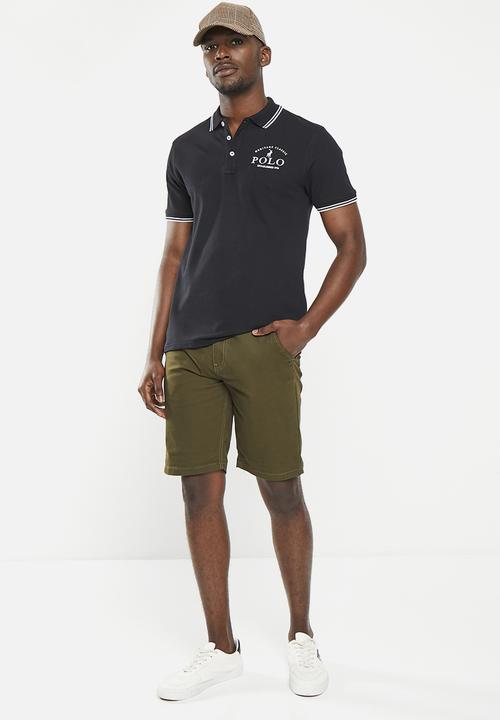 POLO - Mens washed logo short sleeve golfer - black