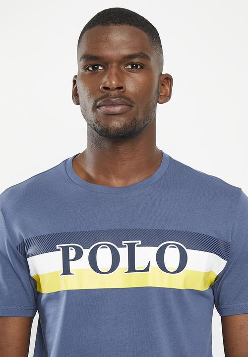 POLO - Mens short sleeve stripe print tee - blue