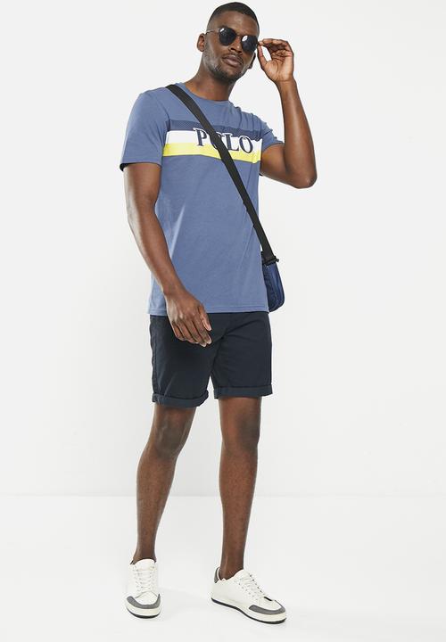 POLO - Mens short sleeve stripe print tee - blue