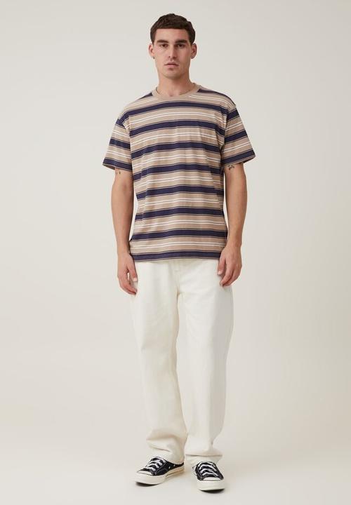 Cotton On - Loose fit stripe t-shirt - taupe everyday stripe