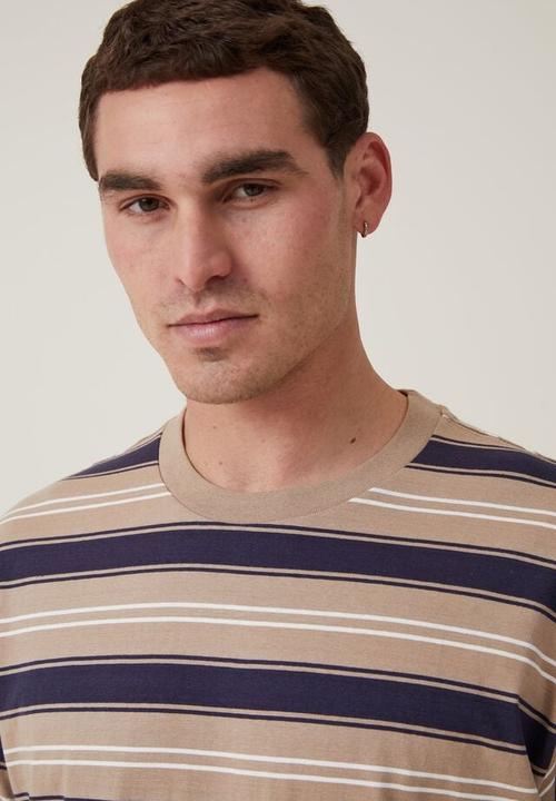 Cotton On - Loose fit stripe t-shirt - taupe everyday stripe