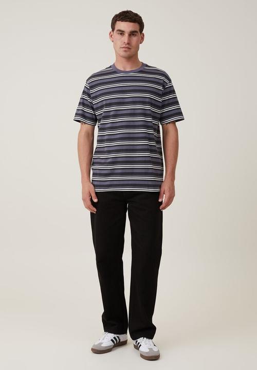 Cotton On - Loose fit stripe t-shirt - washed black triple stripe