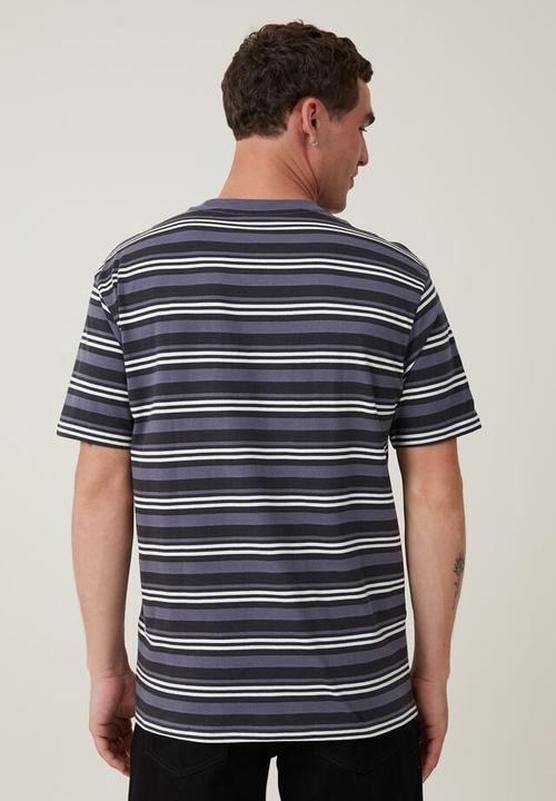 Cotton On - Loose fit stripe t-shirt - washed black triple stripe