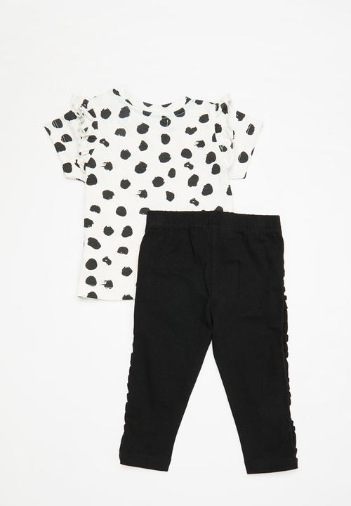 MINOTI - 2pc AOP T-shirt & legging set - black/white