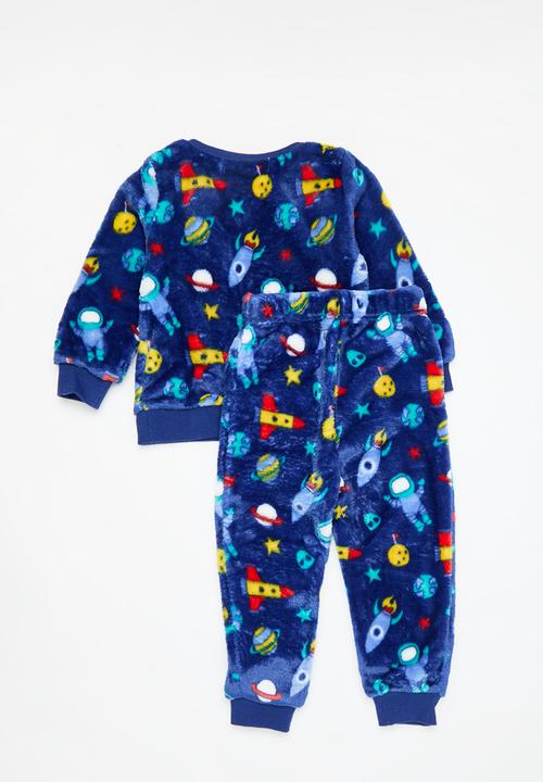 MINOTI - Boys 2pc space fleece pyjama set - blue