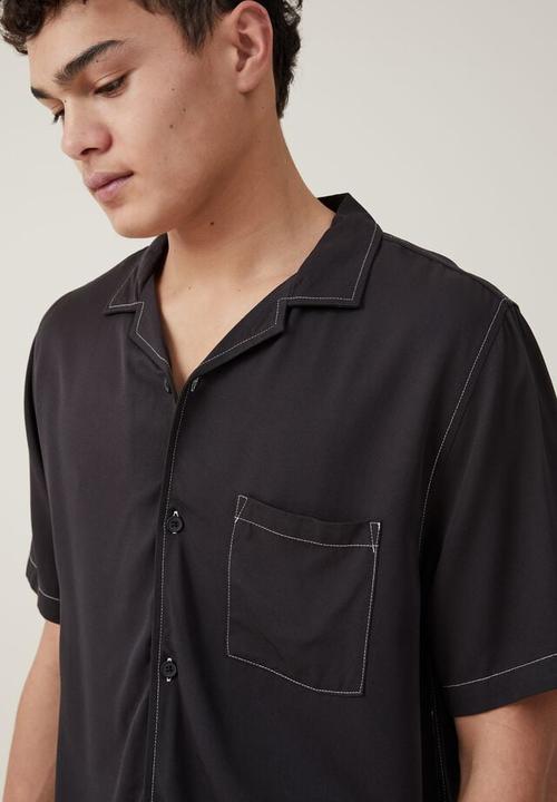 Cotton On - Riviera short sleeve shirt - black pop stitch