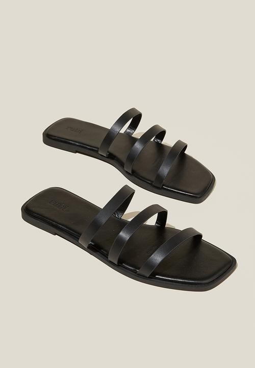 Cotton On - Burleigh triple strap slide - black vegan leather
