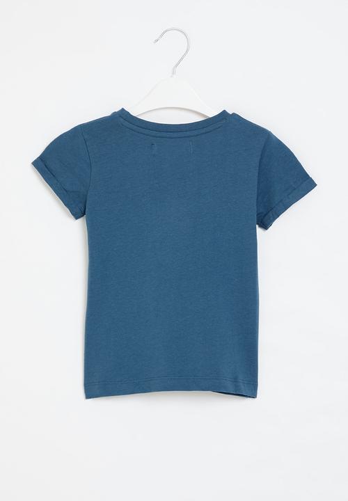 MINOTI - Boys blue basic smiley roll sleeve tee - blue