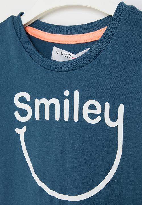 MINOTI - Boys blue basic smiley roll sleeve tee - blue