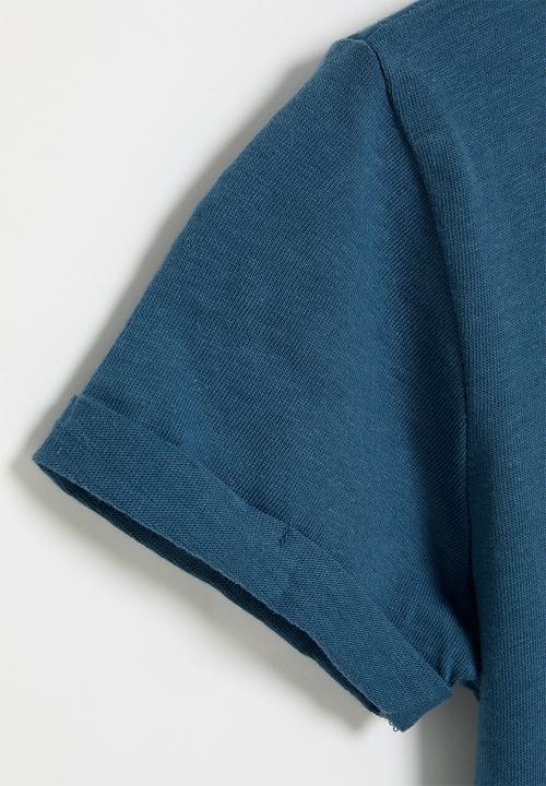 MINOTI - Boys blue basic smiley roll sleeve tee - blue