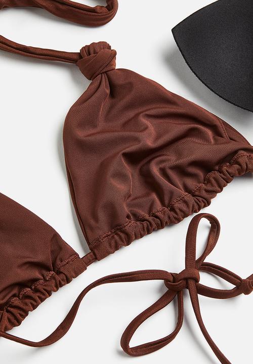 H&M - Padded triangle bikini top - dark brown 