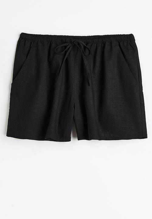 H&M - Linen-blend pull-on shorts - black