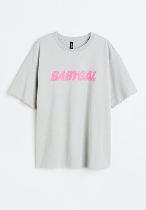 H&M - Oversized printed t-shirt - light grey babygal